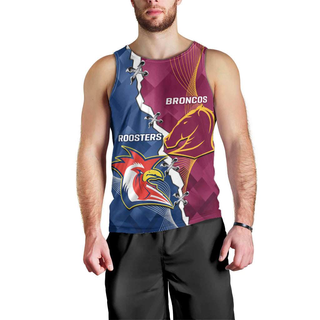 Personalised Roosters And Broncos Rugby Men Tank Top NRL 2024 Dynamic Together