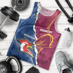 Personalised Roosters And Broncos Rugby Men Tank Top NRL 2024 Dynamic Together