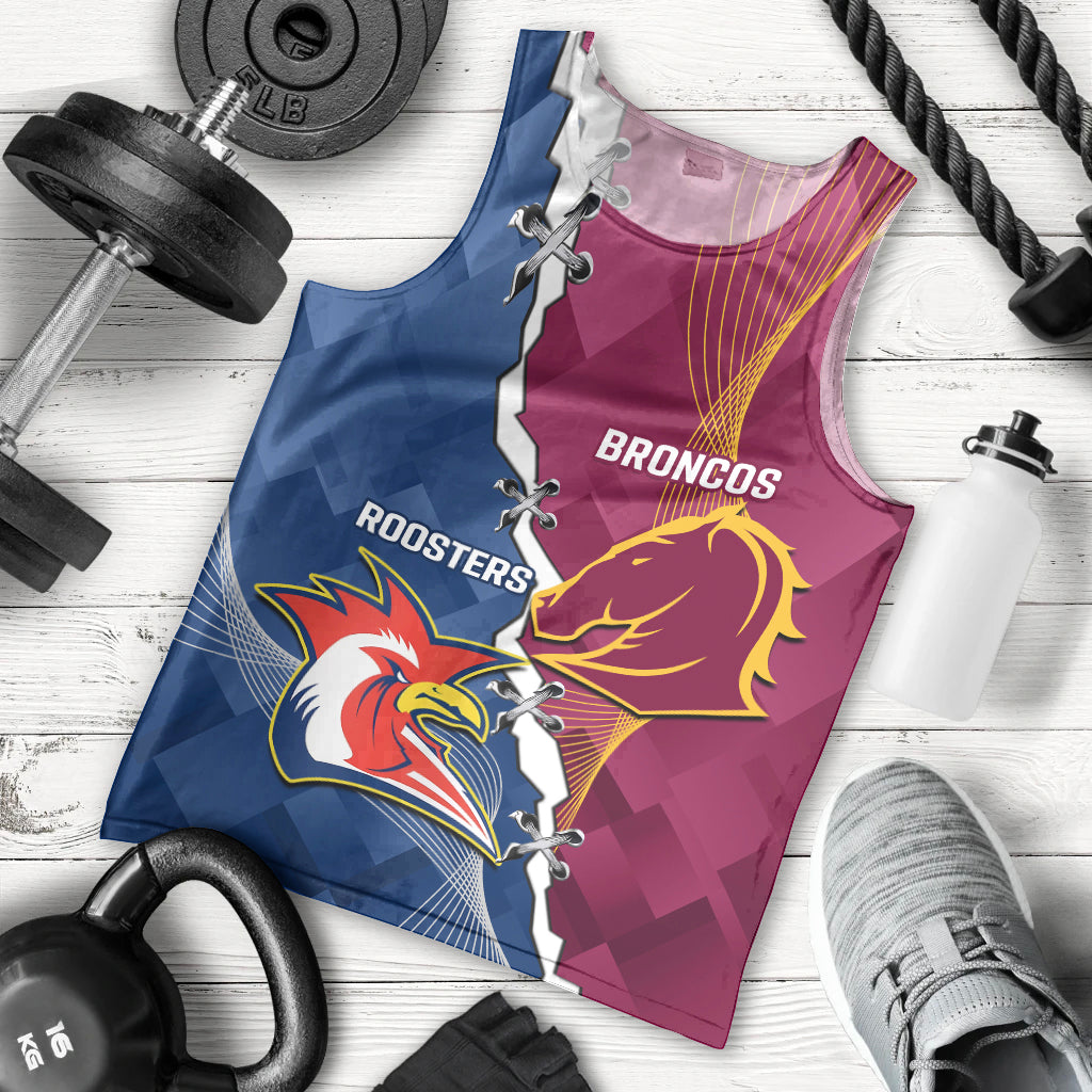 Personalised Roosters And Broncos Rugby Men Tank Top NRL 2024 Dynamic Together