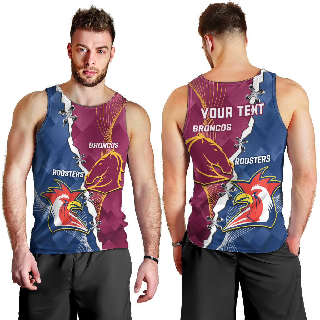 Personalised Roosters And Broncos Rugby Men Tank Top NRL 2024 Dynamic Together