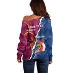 Personalised Roosters And Broncos Rugby Off Shoulder Sweater NRL 2024 Dynamic Together