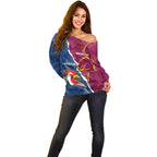 Personalised Roosters And Broncos Rugby Off Shoulder Sweater NRL 2024 Dynamic Together