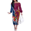 Personalised Roosters And Broncos Rugby Off The Shoulder Long Sleeve Dress NRL 2024 Dynamic Together
