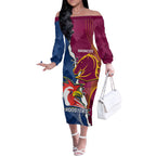 Personalised Roosters And Broncos Rugby Off The Shoulder Long Sleeve Dress NRL 2024 Dynamic Together