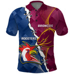 Personalised Roosters And Broncos Rugby Polo Shirt NRL 2024 Dynamic Together
