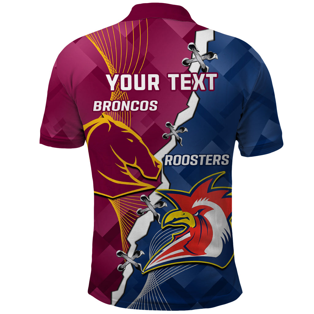Personalised Roosters And Broncos Rugby Polo Shirt NRL 2024 Dynamic Together