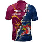 Personalised Roosters And Broncos Rugby Polo Shirt NRL 2024 Dynamic Together