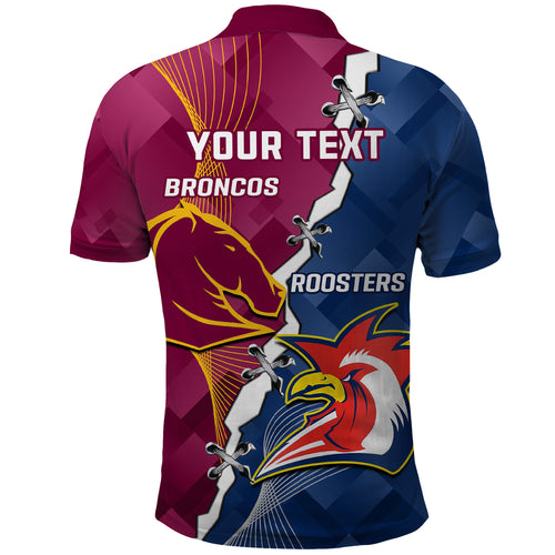 Personalised Roosters And Broncos Rugby Polo Shirt NRL 2024 Dynamic Together