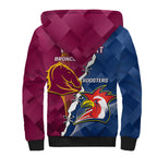Personalised Roosters And Broncos Rugby Sherpa Hoodie NRL 2024 Dynamic Together