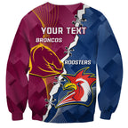 Personalised Roosters And Broncos Rugby Sweatshirt NRL 2024 Dynamic Together