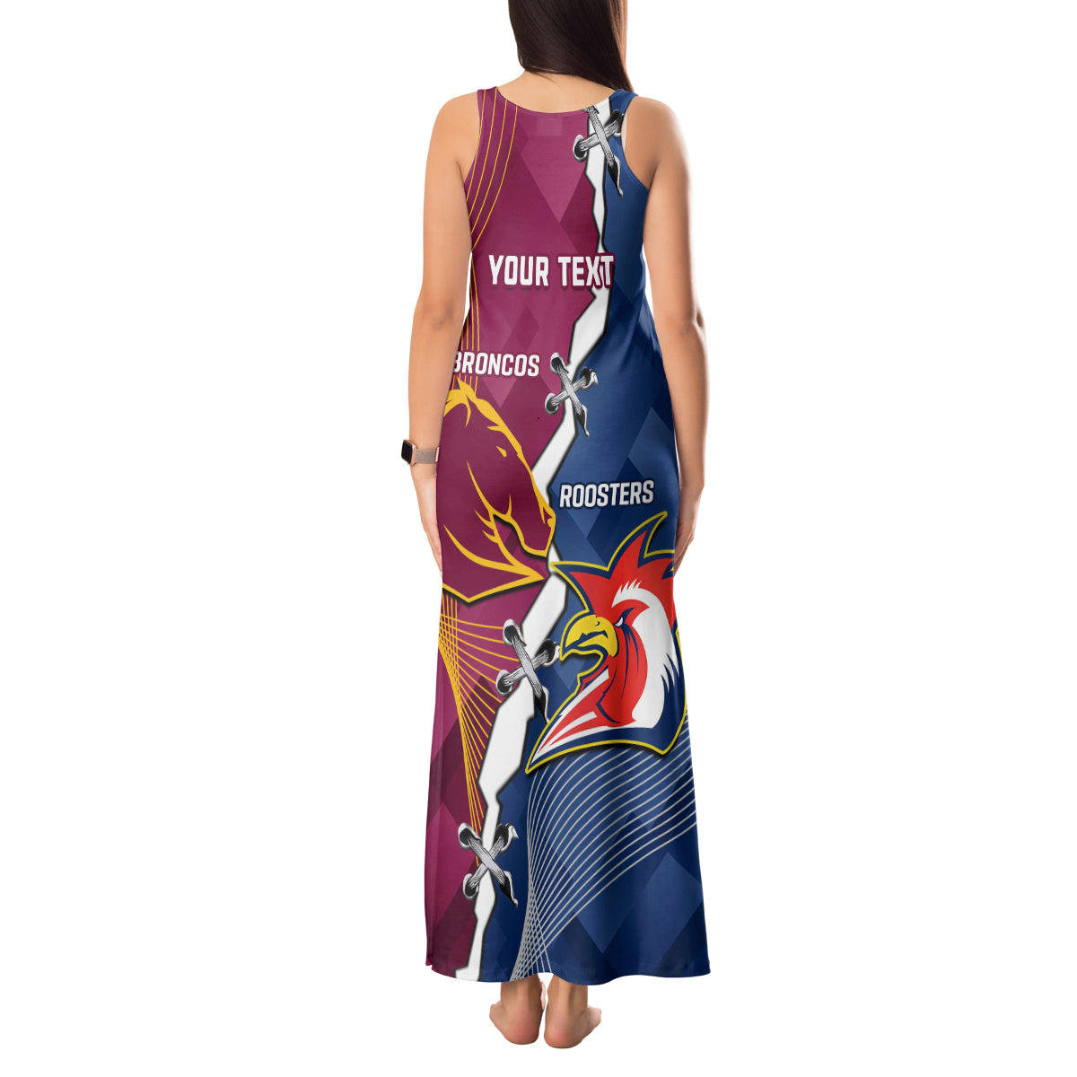 Personalised Roosters And Broncos Rugby Tank Maxi Dress NRL 2024 Dynamic Together