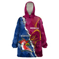Personalised Roosters And Broncos Rugby Wearable Blanket Hoodie NRL 2024 Dynamic Together