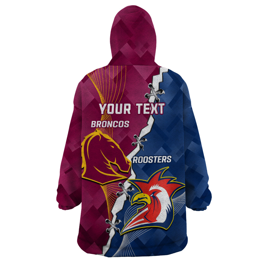 Personalised Roosters And Broncos Rugby Wearable Blanket Hoodie NRL 2024 Dynamic Together