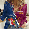 Personalised Roosters And Broncos Rugby Women Casual Shirt NRL 2024 Dynamic Together