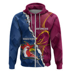 Personalised Roosters And Broncos Rugby Zip Hoodie NRL 2024 Dynamic Together
