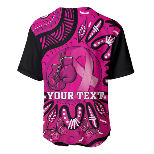 Personalised Australia Breast Cancer Baseball Jersey Pink Boxing Ribbon Be Strong And Fight On
