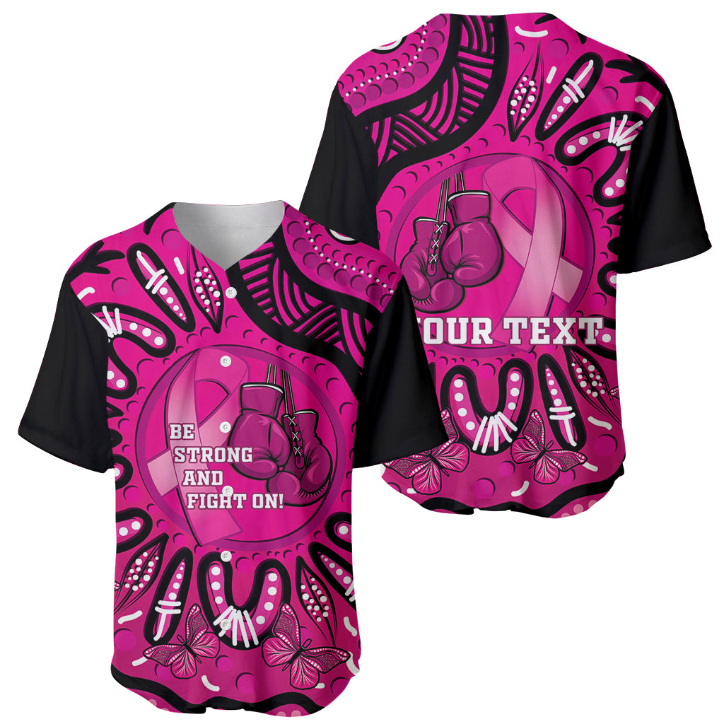 Personalised Australia Breast Cancer Baseball Jersey Pink Boxing Ribbon Be Strong And Fight On