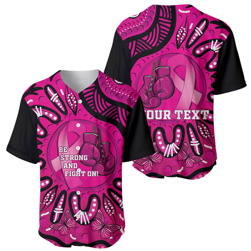 Personalised Australia Breast Cancer Baseball Jersey Pink Boxing Ribbon Be Strong And Fight On