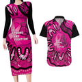 Personalised Australia Breast Cancer Couples Matching Long Sleeve Bodycon Dress and Hawaiian Shirt Pink Boxing Ribbon Be Strong And Fight On