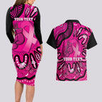 Personalised Australia Breast Cancer Couples Matching Long Sleeve Bodycon Dress and Hawaiian Shirt Pink Boxing Ribbon Be Strong And Fight On