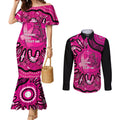 Personalised Australia Breast Cancer Couples Matching Mermaid Dress and Long Sleeve Button Shirt Pink Boxing Ribbon Be Strong And Fight On