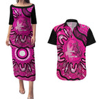 Personalised Australia Breast Cancer Couples Matching Puletasi and Hawaiian Shirt Pink Boxing Ribbon Be Strong And Fight On
