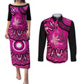 Personalised Australia Breast Cancer Couples Matching Puletasi and Long Sleeve Button Shirt Pink Boxing Ribbon Be Strong And Fight On
