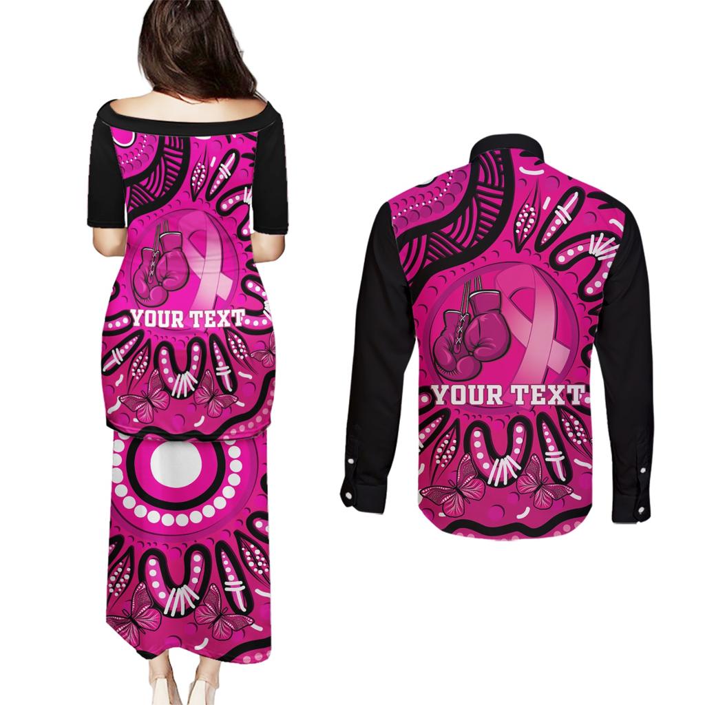 Personalised Australia Breast Cancer Couples Matching Puletasi and Long Sleeve Button Shirt Pink Boxing Ribbon Be Strong And Fight On