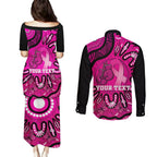 Personalised Australia Breast Cancer Couples Matching Puletasi and Long Sleeve Button Shirt Pink Boxing Ribbon Be Strong And Fight On
