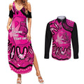 Personalised Australia Breast Cancer Couples Matching Summer Maxi Dress and Long Sleeve Button Shirt Pink Boxing Ribbon Be Strong And Fight On