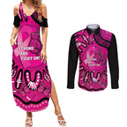 Personalised Australia Breast Cancer Couples Matching Summer Maxi Dress and Long Sleeve Button Shirt Pink Boxing Ribbon Be Strong And Fight On