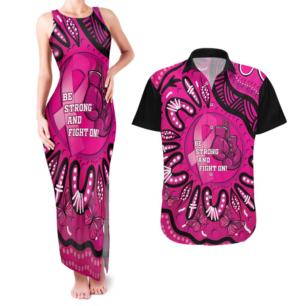 Personalised Australia Breast Cancer Couples Matching Tank Maxi Dress and Hawaiian Shirt Pink Boxing Ribbon Be Strong And Fight On