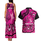 Personalised Australia Breast Cancer Couples Matching Tank Maxi Dress and Hawaiian Shirt Pink Boxing Ribbon Be Strong And Fight On