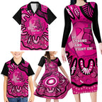 Personalised Australia Breast Cancer Family Matching Long Sleeve Bodycon Dress and Hawaiian Shirt Pink Boxing Ribbon Be Strong And Fight On