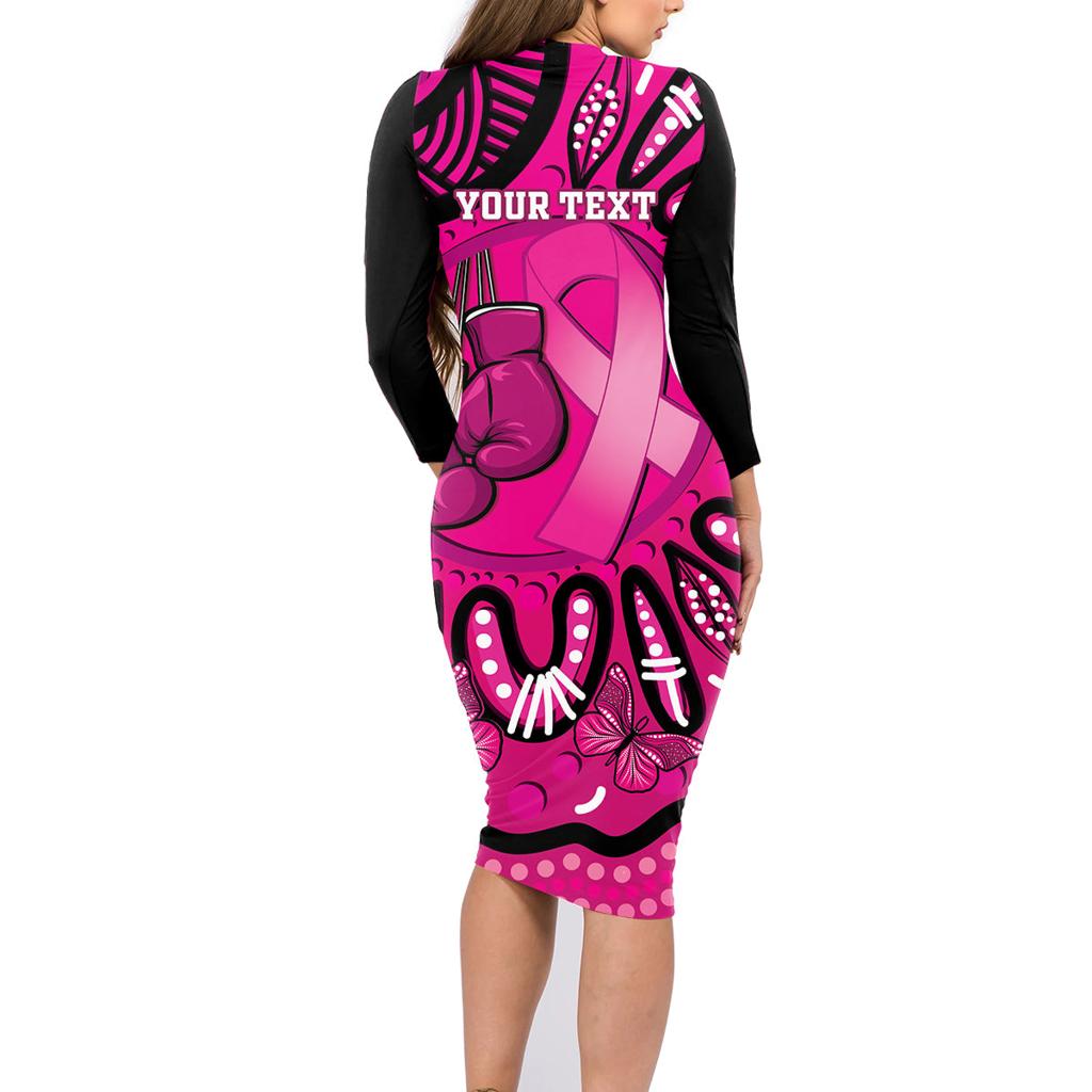 Personalised Australia Breast Cancer Family Matching Long Sleeve Bodycon Dress and Hawaiian Shirt Pink Boxing Ribbon Be Strong And Fight On