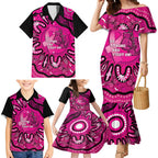 Personalised Australia Breast Cancer Family Matching Mermaid Dress and Hawaiian Shirt Pink Boxing Ribbon Be Strong And Fight On
