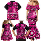 Personalised Australia Breast Cancer Family Matching Mermaid Dress and Hawaiian Shirt Pink Boxing Ribbon Be Strong And Fight On