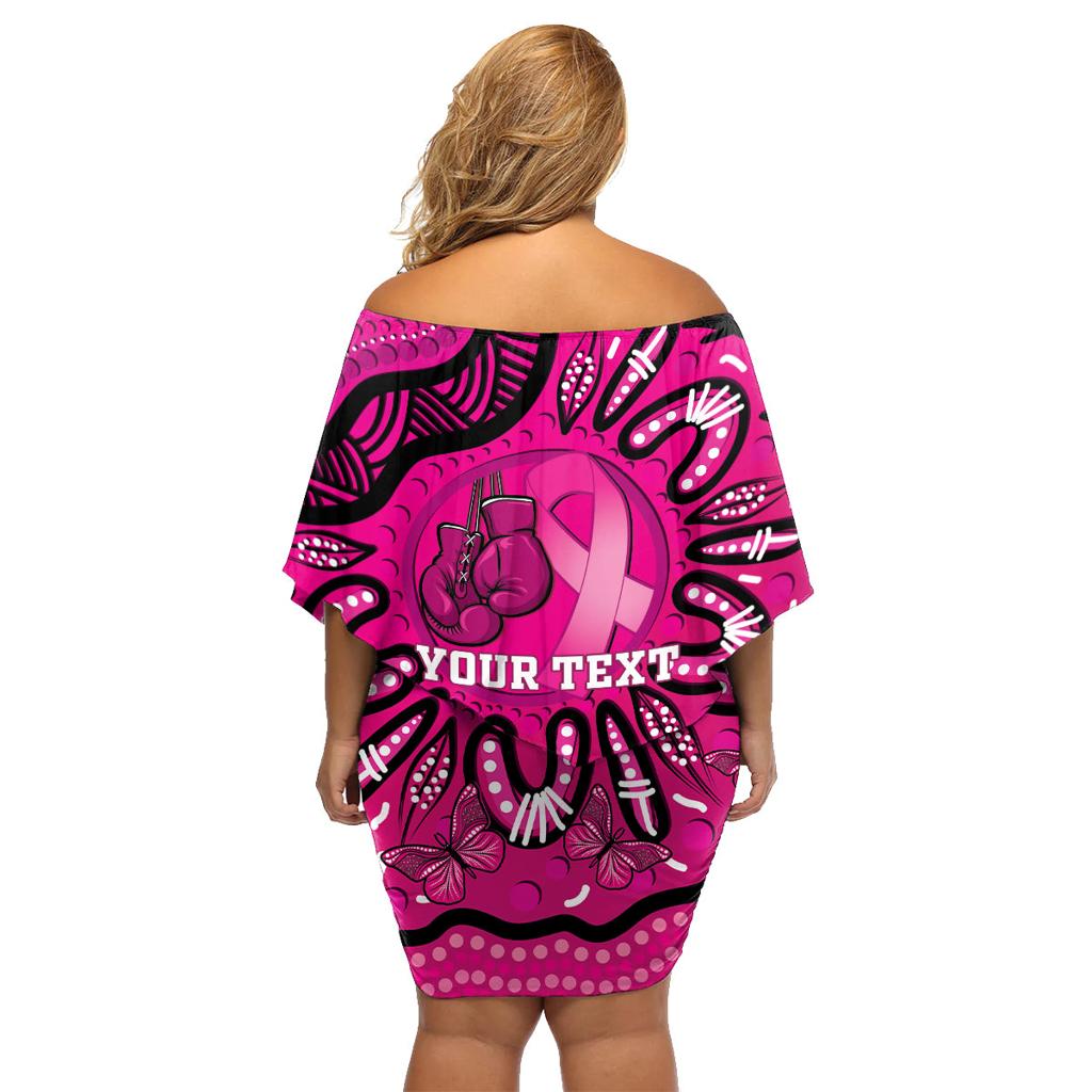 Personalised Australia Breast Cancer Family Matching Off Shoulder Short Dress and Hawaiian Shirt Pink Boxing Ribbon Be Strong And Fight On