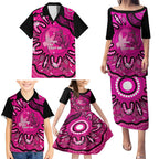 Personalised Australia Breast Cancer Family Matching Puletasi and Hawaiian Shirt Pink Boxing Ribbon Be Strong And Fight On