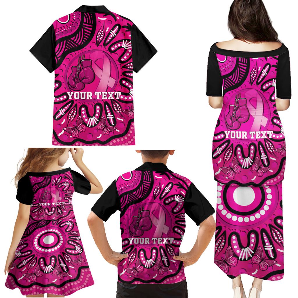 Personalised Australia Breast Cancer Family Matching Puletasi and Hawaiian Shirt Pink Boxing Ribbon Be Strong And Fight On