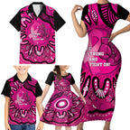 Personalised Australia Breast Cancer Family Matching Short Sleeve Bodycon Dress and Hawaiian Shirt Pink Boxing Ribbon Be Strong And Fight On