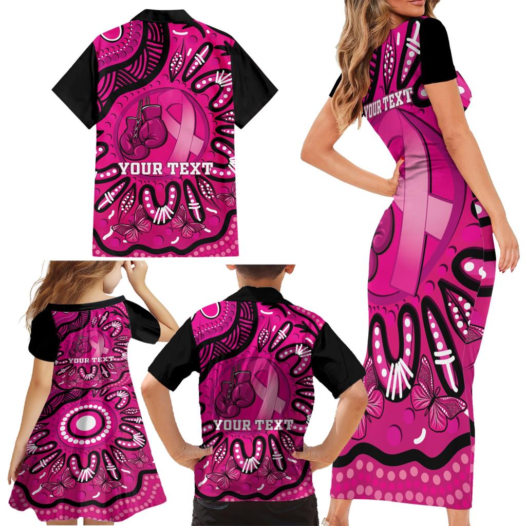 Personalised Australia Breast Cancer Family Matching Short Sleeve Bodycon Dress and Hawaiian Shirt Pink Boxing Ribbon Be Strong And Fight On