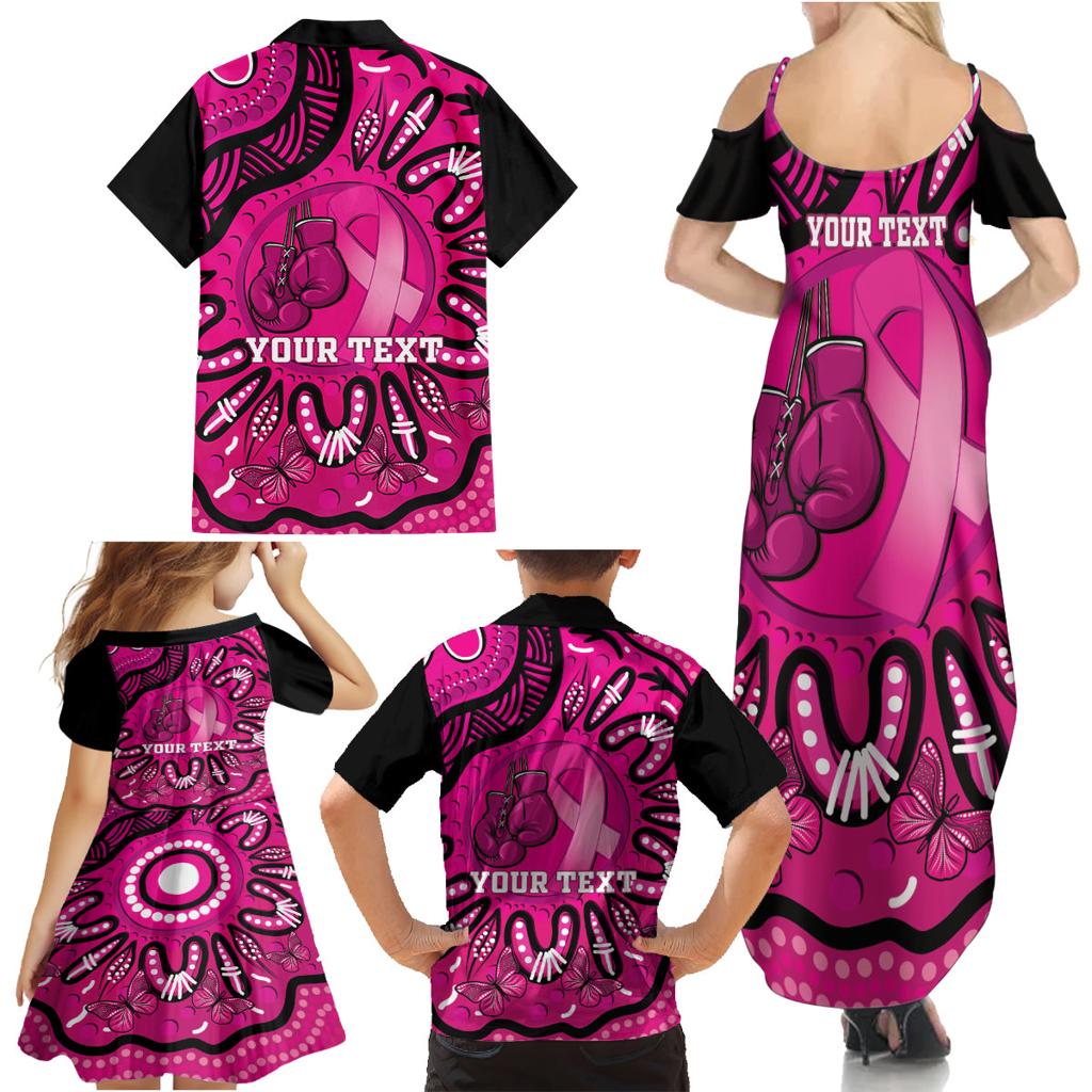 Personalised Australia Breast Cancer Family Matching Summer Maxi Dress and Hawaiian Shirt Pink Boxing Ribbon Be Strong And Fight On