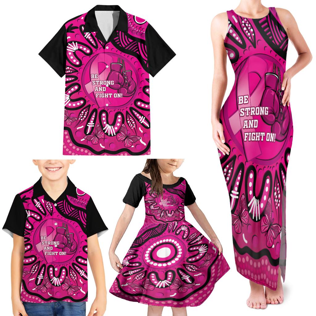 Personalised Australia Breast Cancer Family Matching Tank Maxi Dress and Hawaiian Shirt Pink Boxing Ribbon Be Strong And Fight On