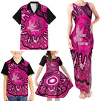 Personalised Australia Breast Cancer Family Matching Tank Maxi Dress and Hawaiian Shirt Pink Boxing Ribbon Be Strong And Fight On