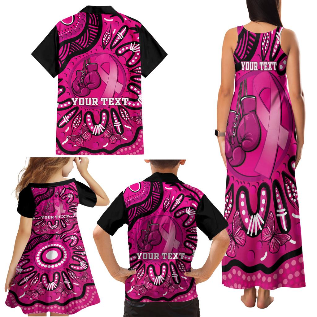 Personalised Australia Breast Cancer Family Matching Tank Maxi Dress and Hawaiian Shirt Pink Boxing Ribbon Be Strong And Fight On