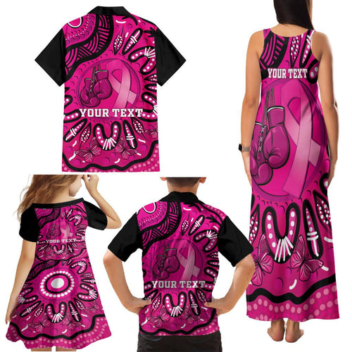 Personalised Australia Breast Cancer Family Matching Tank Maxi Dress and Hawaiian Shirt Pink Boxing Ribbon Be Strong And Fight On
