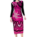 Personalised Australia Breast Cancer Long Sleeve Bodycon Dress Pink Boxing Ribbon Be Strong And Fight On