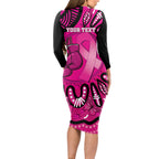 Personalised Australia Breast Cancer Long Sleeve Bodycon Dress Pink Boxing Ribbon Be Strong And Fight On