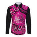 Personalised Australia Breast Cancer Long Sleeve Button Shirt Pink Boxing Ribbon Be Strong And Fight On